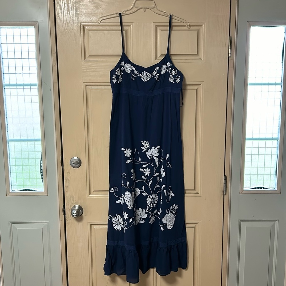 Loft Embroidered Maxi Sundress Navy/White